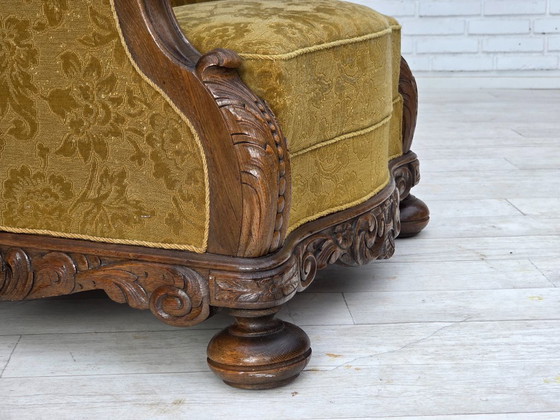 Image 1 of 1960er Jahre, Dänischer Sessel, Möbelwolle, massives Eichenholz.