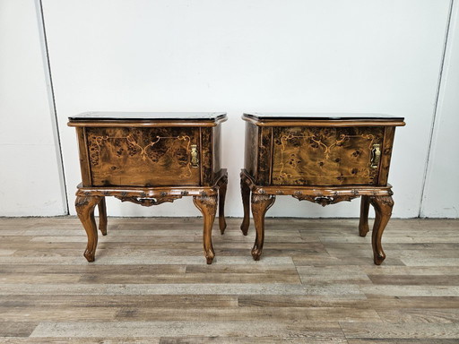 Nachtkastjes Chippendale uit 1950 met zwart glas