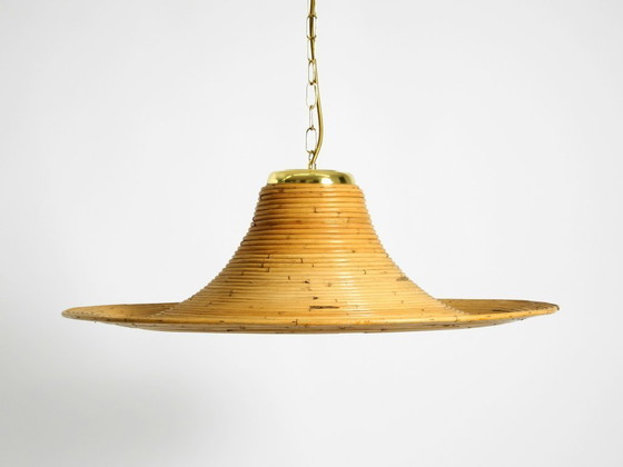 Image 1 of Beautiful, large Italian 1970s bright bamboo wood ceiling pendant lamp Vivai del Sud