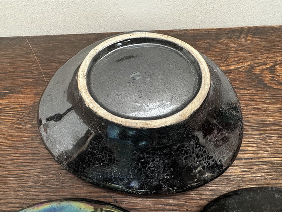 Image 1 of Trio of iridescent black ceramic dishes / Empty Pockets Shell shape