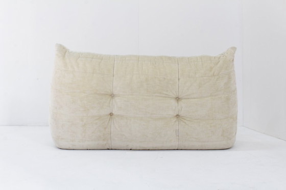 Image 1 of Vintage Togo 2 zits sofa beige velvet ligne roset Michel Ducaroy