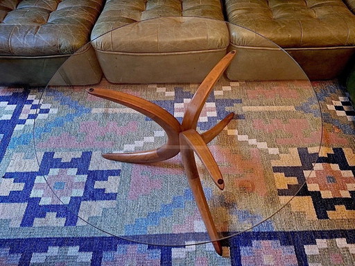 Danish Coffee Table in Solid Teak with Circular Glass Top, 1960s
