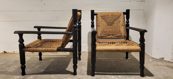 Image 1 of 2 Stühle aus Holz mit Seil im Stil von Adrien Audoux & Frida Minnet