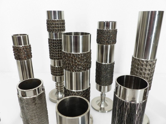 Image 1 of Set of 13 Brutalist Space Age steel vases – BMF, Germany, circa 1970