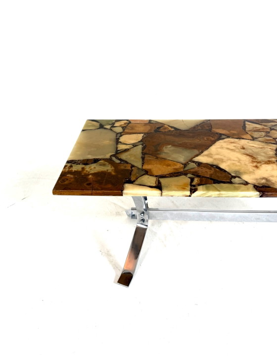 Vintage chrome, onyx & marble coffee table, Italy ‘80s – Crystal (photo 2 of 10)