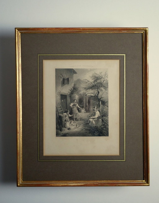Antique engraving - Tyrolean Peasants by A. Payne after Quaglio the Younger