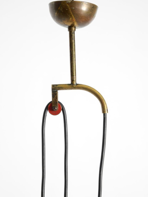 Image 1 of Pendelleuchte aus rotem Aluminium im Mid-Century-Modern-Stil, höhenverstellbar, Italien, 1950