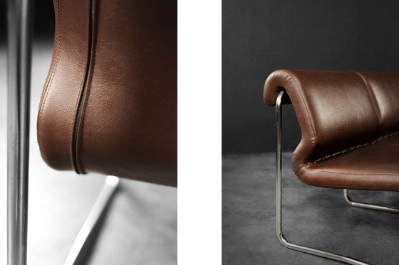 Image 1 of Divano da salotto a 2 posti con struttura in acciaio marrone, vintage metà secolo, Germania moderna, anni '70