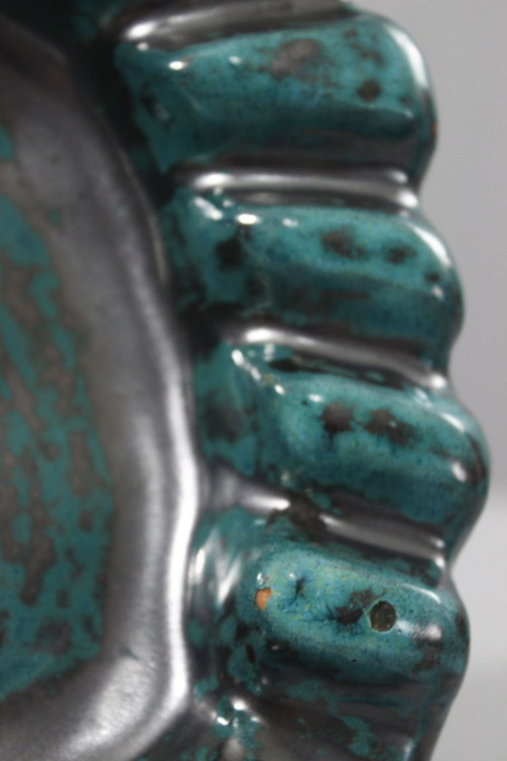 Image 1 of Große Keramik-Schmuckschale mit Kupferoxid-Beschichtung, Stil der 1950er Jahre, Gueden Primavera Cazaux