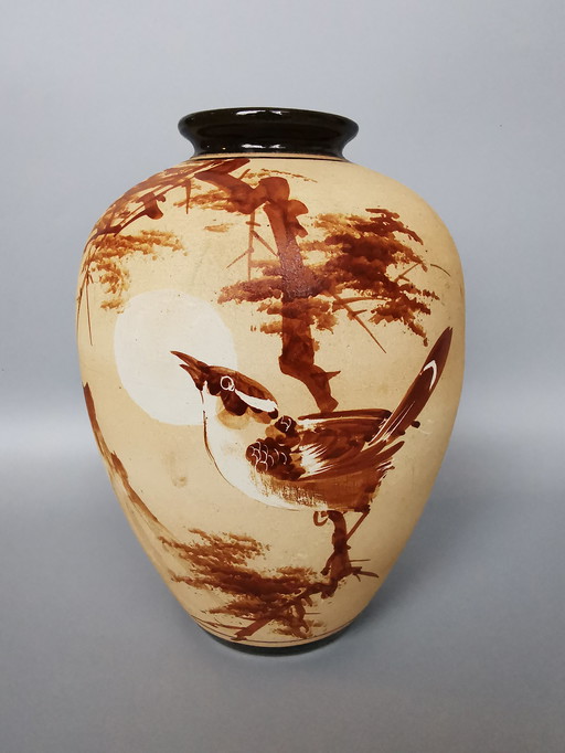 Vase Art déco en céramique japonaise ? avec rossignol ?
