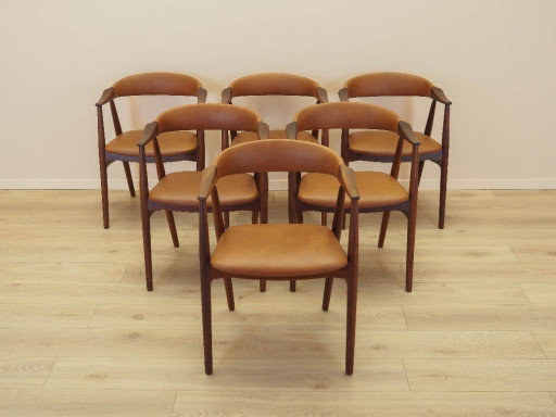 Set van zes teakhouten stoelen, Deens design, jaren 70, gemaakt in Denemarken.