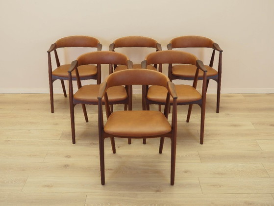 Image 1 of Set van zes teakhouten stoelen, Deens design, jaren 70, gemaakt in Denemarken.