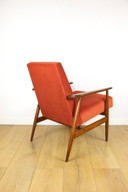Armchair 'Lis', 1970s design by Henryk Lis, orange-brick - 2 pieces available