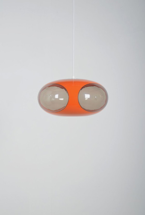 Image 1 of Space age UFO pendant lamp 'Bug Eye' (orange) by Massive, 1970s