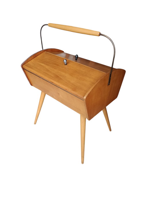 Meuble de couture vintage Mid Century, meuble de rangement