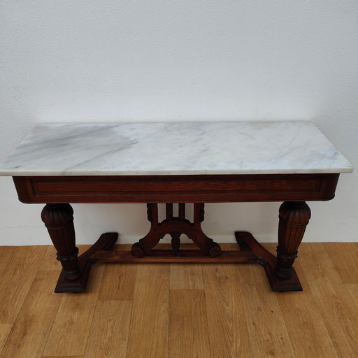 Table d'appoint ancienne, table d'entrée, console murale avec plateau en marbre