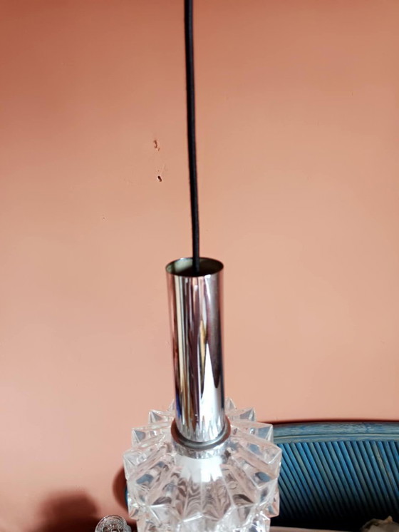 Image 1 of Lampada a sospensione Space Age in cromo e vetro, Germania, 1970