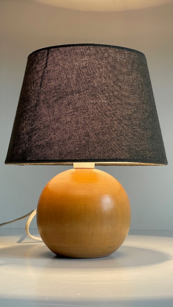 Image 1 of LAMPE Boule Bois Massif ANNEES 70