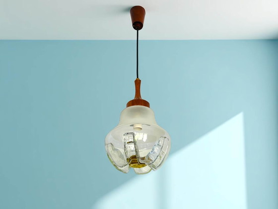 Image 1 of Mid Century hanging lamp in wood and art glass in style of Mazzega, 1960s