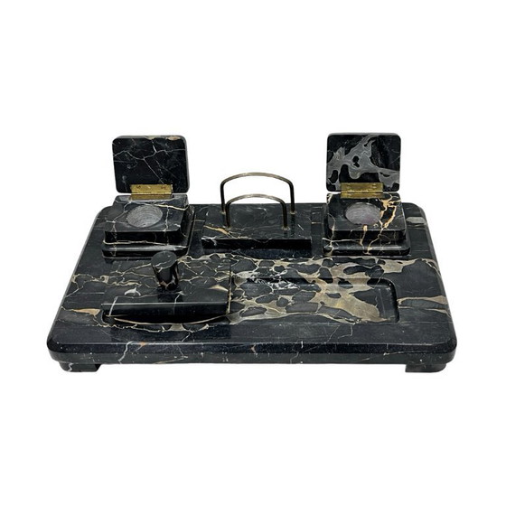 Image 1 of Art Deco Executive Desk Set, Italian Portoro Marble, 1930s, Good Condition.