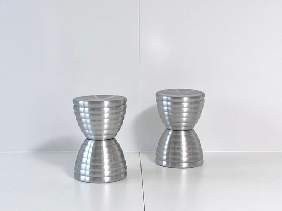 2 Sgabelli Vintage in Alluminio con Contenitore, Design Space Age, Argentato, Modern (foto 7 di 11)