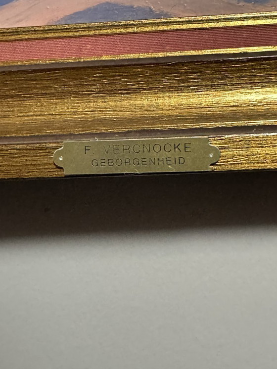 Image 1 of Geborgenheid (Shelter / Inner Protection) – Ferdinand Vercnocke, Belgian School, signed 1959. Oil on canvas.