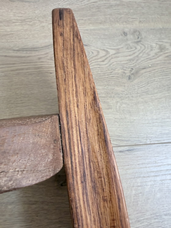 Image 1 of Vintage Brutalistische Sculpturale Kruk / Stoel – Massief Eiken (Wabi-Sabi, Jaren 70)