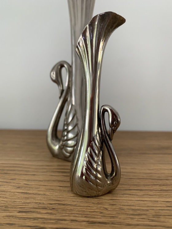 Image 1 of Jarrones de cisne plateados estilo art déco francés