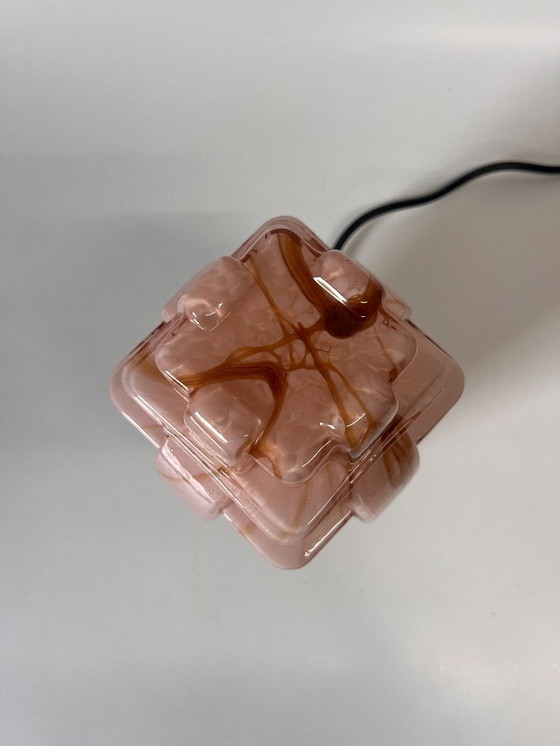 Image 1 of Antique pink Art Deco marbled lamp table lamp skyscraper