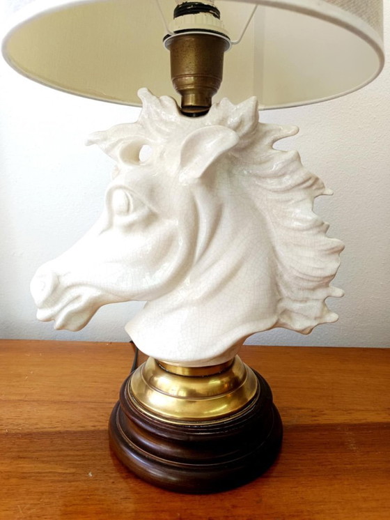 Image 1 of Lampe Cheval en Céramique Craquelée Art Déco
