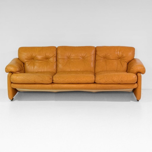 1x Vintage Coronado großes Ledersofa aus braunem Leder von Tobia Scarpa für C&B Italia aus dem Jahr 1970