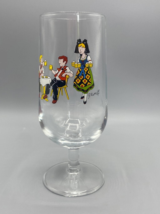 Bierglas op voet – Zeefdruk van J. Ratkoff – Brouwerijscène in de Elzas – glazen karaffen (photo 2 of 5)