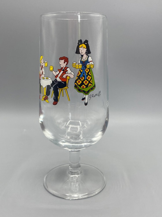 Bierglas op voet – Zeefdruk van J. Ratkoff – Brouwerijscène in de Elzas – Glazen & Karaffen (photo 2 of 5)