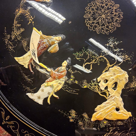 Image 1 of Vintage chinese salontafel / oosterse tafel (diameter:75cm)  Aziatische salontafel/ Bohemian salontafel/ koffietafel 