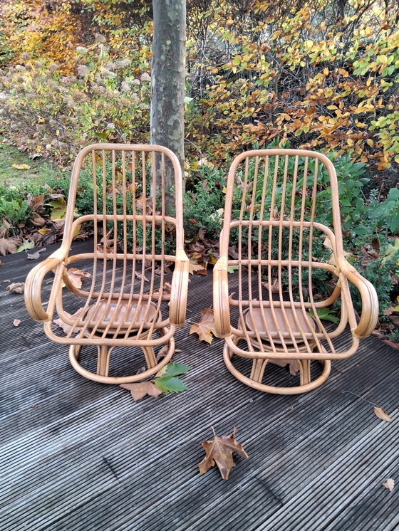 Image 1 of Swivel lounge chairs made of bamboo from the 70s