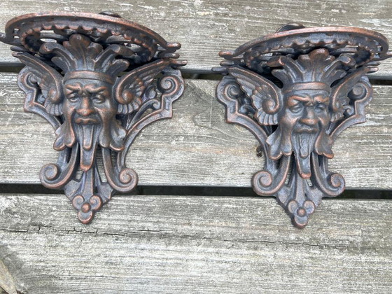 Image 1 of Iron Wall Brackets with Devil Faces – Gothic Elegance in Cast Iron - Free Shipping