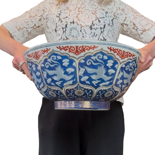 Grand bol japonais Imari - peint à la main - ca. 1920-1940 - 36 cm - Porcelaine avec décor doré