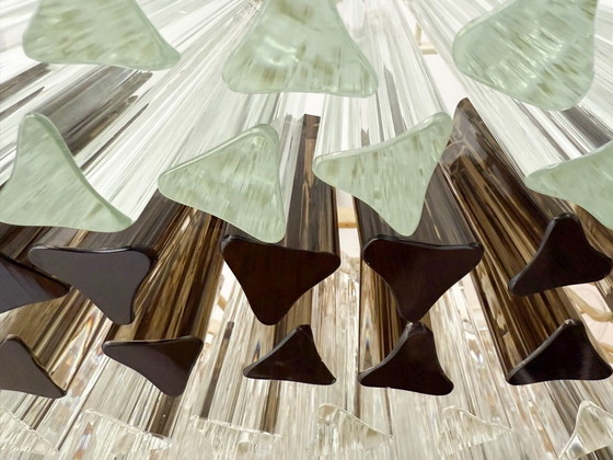 Image 1 of Weelderige kroonluchter van Paolo Venini voor Vivarini, Muranoglas/Prismaglas, Italië, jaren 70, op maat gemaakt