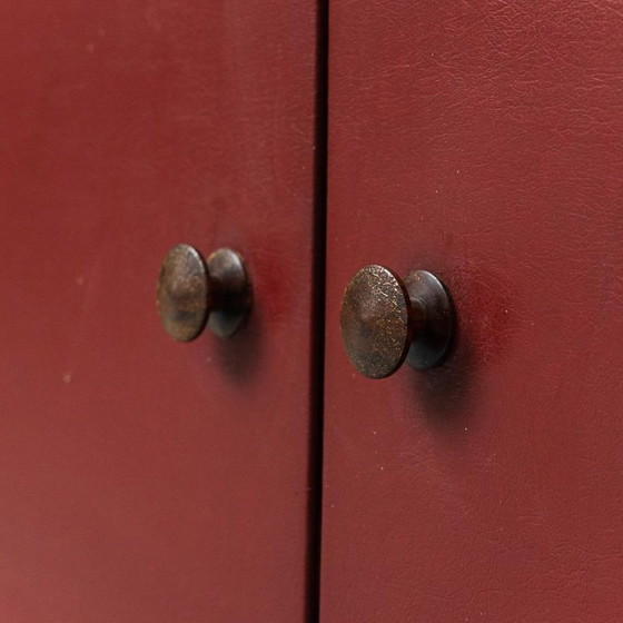 Image 1 of SCANDINAVISCH DRESSOIR IN HOUT MET DONKERROOD LEDER, VINTAGE, MODERN, JAREN 60