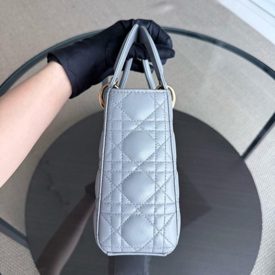 Image 1 of DIOR LADY SMALL - CANNAGE LAMBSKIN LIGHT GREY GRAY GOLD HARDWARE