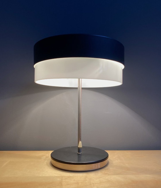 Image 1 of Table lamp in black metal and white glass, by Kamenicky Senov 1960s
