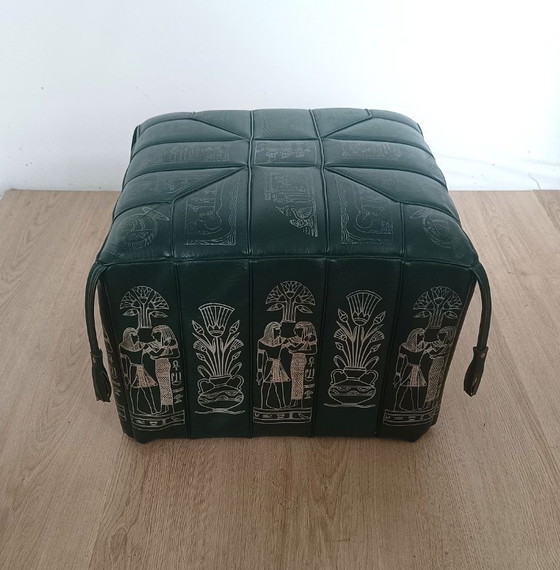 Image 1 of Vintage pouf with Egyptian motifs