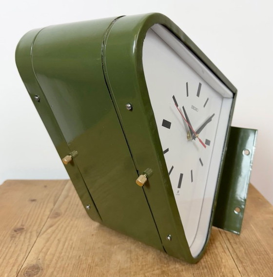 Horloge murale double face Seiko Ships verte vintage, années 1970 – Pendules, Glass, Iron (photo 12 of 18)