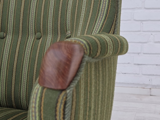 Image 1 of 1960er Jahre Dänischer Sessel, Grüne Möbelwolle, Teakholz