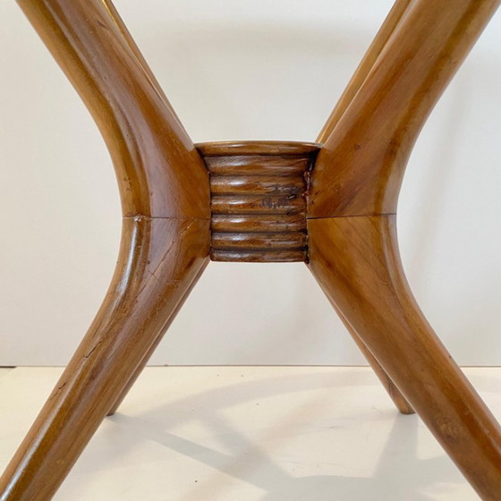 Image 1 of 1x Gebogener Couchtisch aus Holz mit Spinnenbeinen, Holz & Glas, Italien, 1950er Jahre