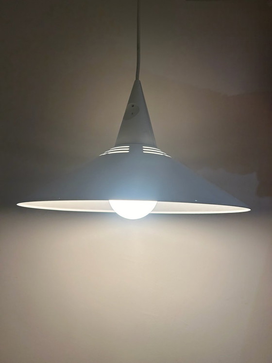 Image 1 of 80's White Metal Space Age Hanging Lamp