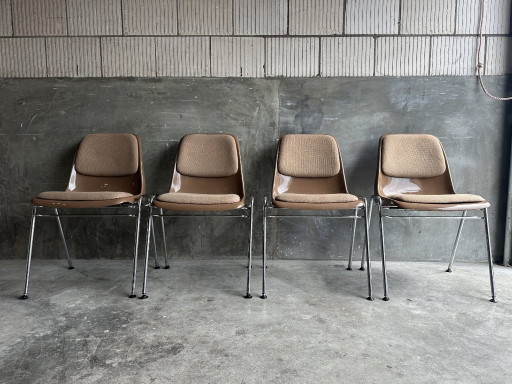 4x Space Age Drabert stacking chairs – vintage chrome shell