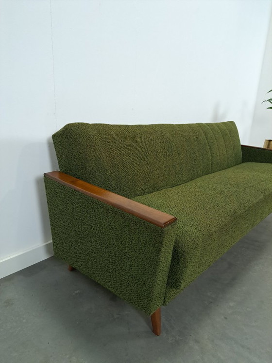 Image 1 of Sofa bed with green fabric and teak