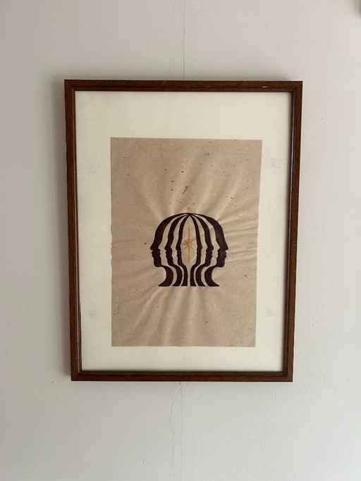 Handmade Boho Artwork | Abstract Faces & Golden Star | A4