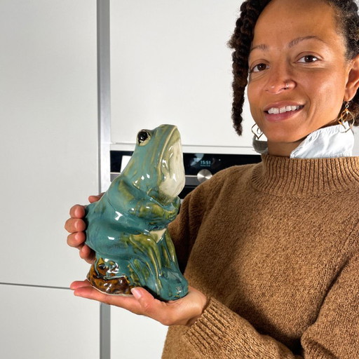 20th Century European Majolica Glazed Ceramic Frog Figurine
